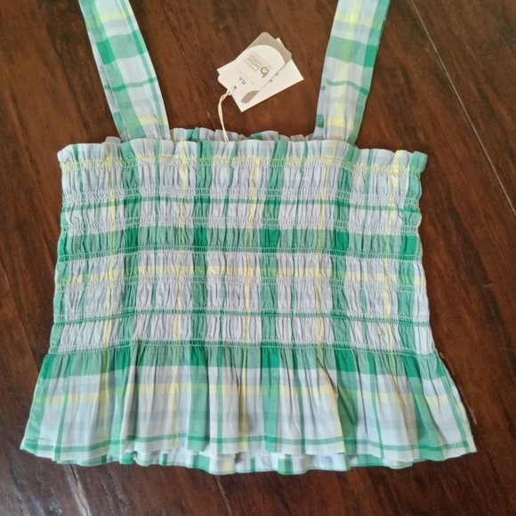 NWT Green Plaid Free Assembly Women's Smocked Tank Top Medium - Picture 3 of 5